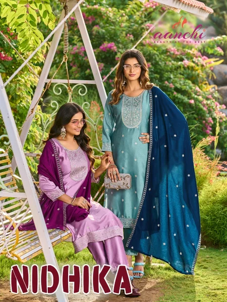 Nidhika By Aanchi Crystal Silk Kurti With Bottom Dupatta
